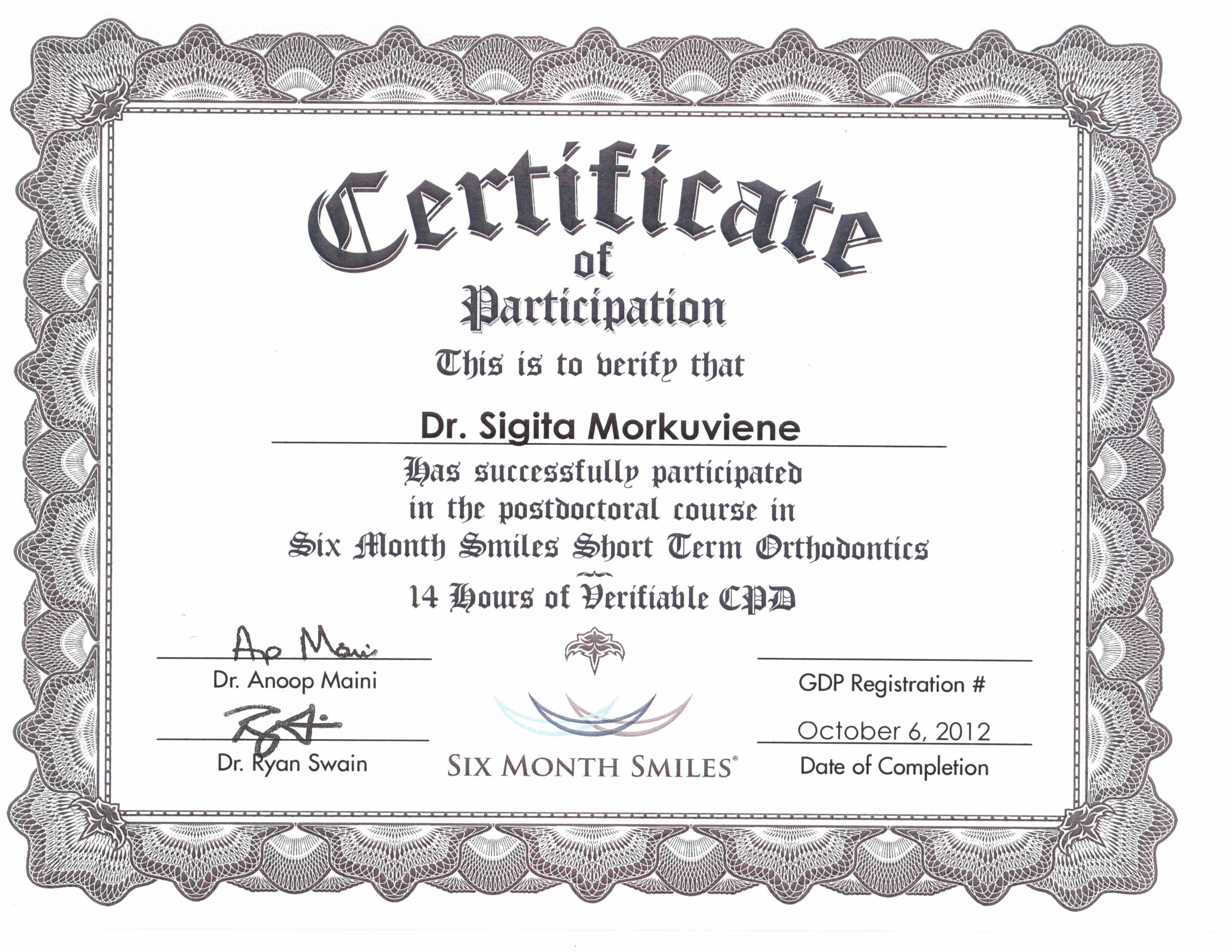 Six month smiles sertifikatas
