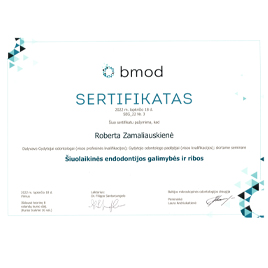 Baltijos mikroskopinės odontologijos draugijos (bmod) sertifikatas